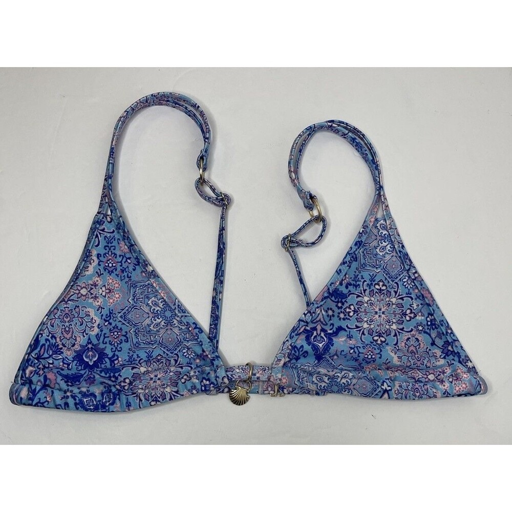 Kulani Kinis Size Medium Blue Printed Swim Top Adjustable Shell Charm